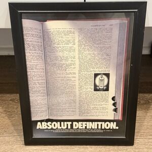 Vintage Absolut Vodka Advertising Framed Print 12x10" Bar Art 80s 90s Promo